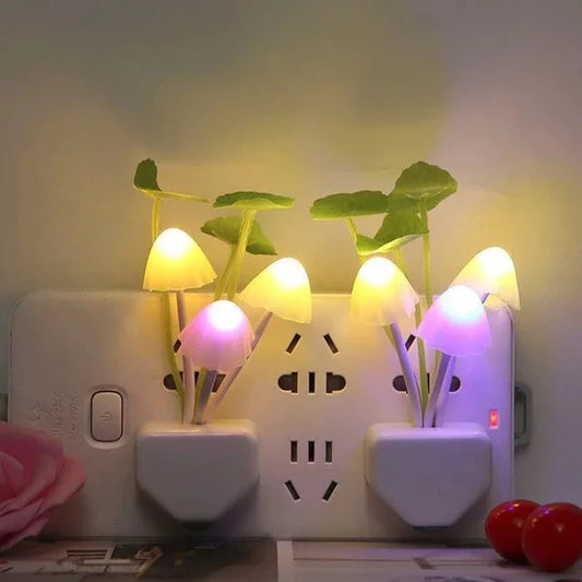 LED Sensor Mushroom Night Light, Lotus Leaves Plug, 7 Color Changing Mushroom Wall Lamps, Room Decoration RGB Novelty Night Lamp